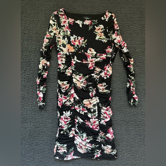 Floral Print Ruched Mesh Bodycon - Picture 5 of 8